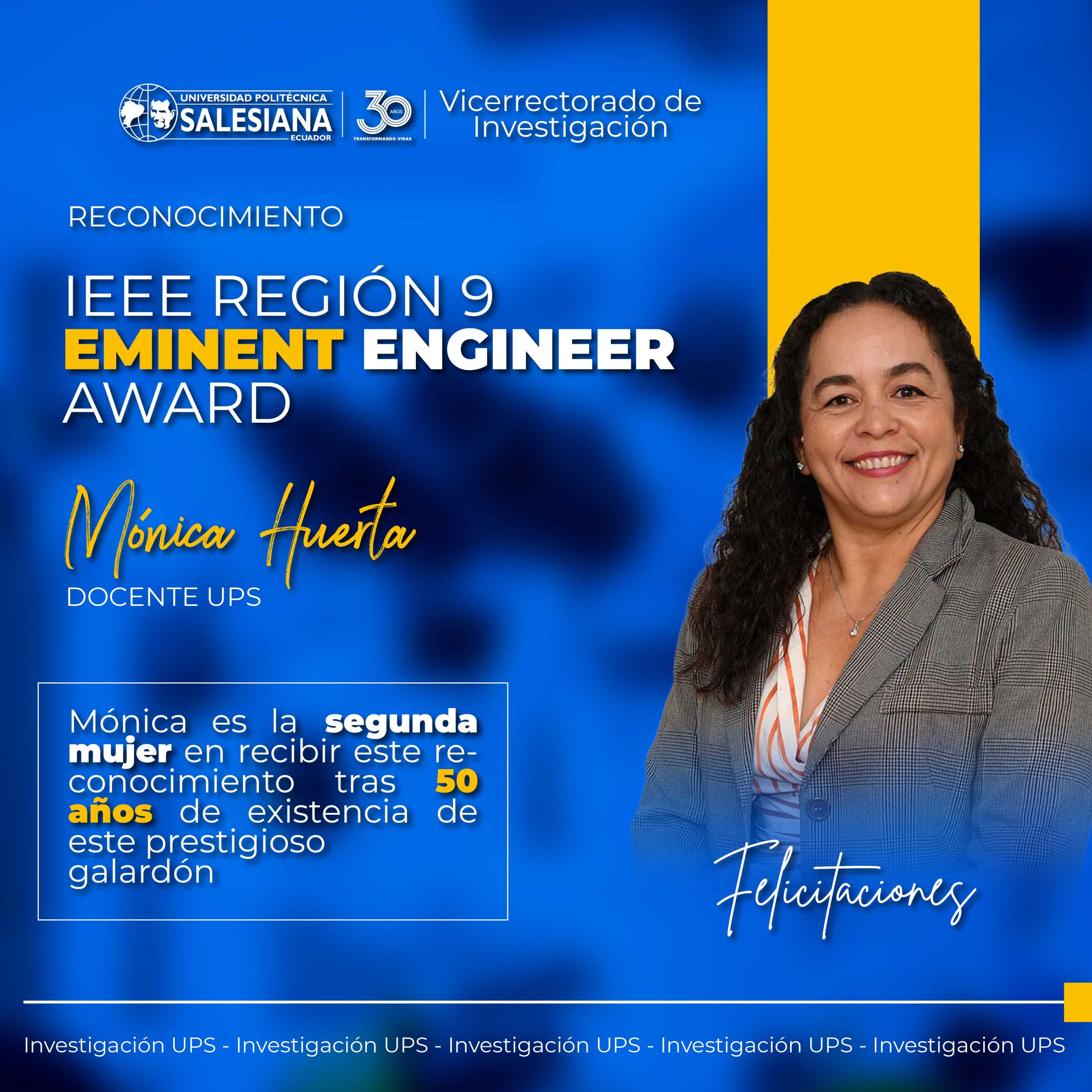 Investigadora de la sede Cuenca recibe el galardón  «IEEE  Region 9 Eminent Engineer Award»