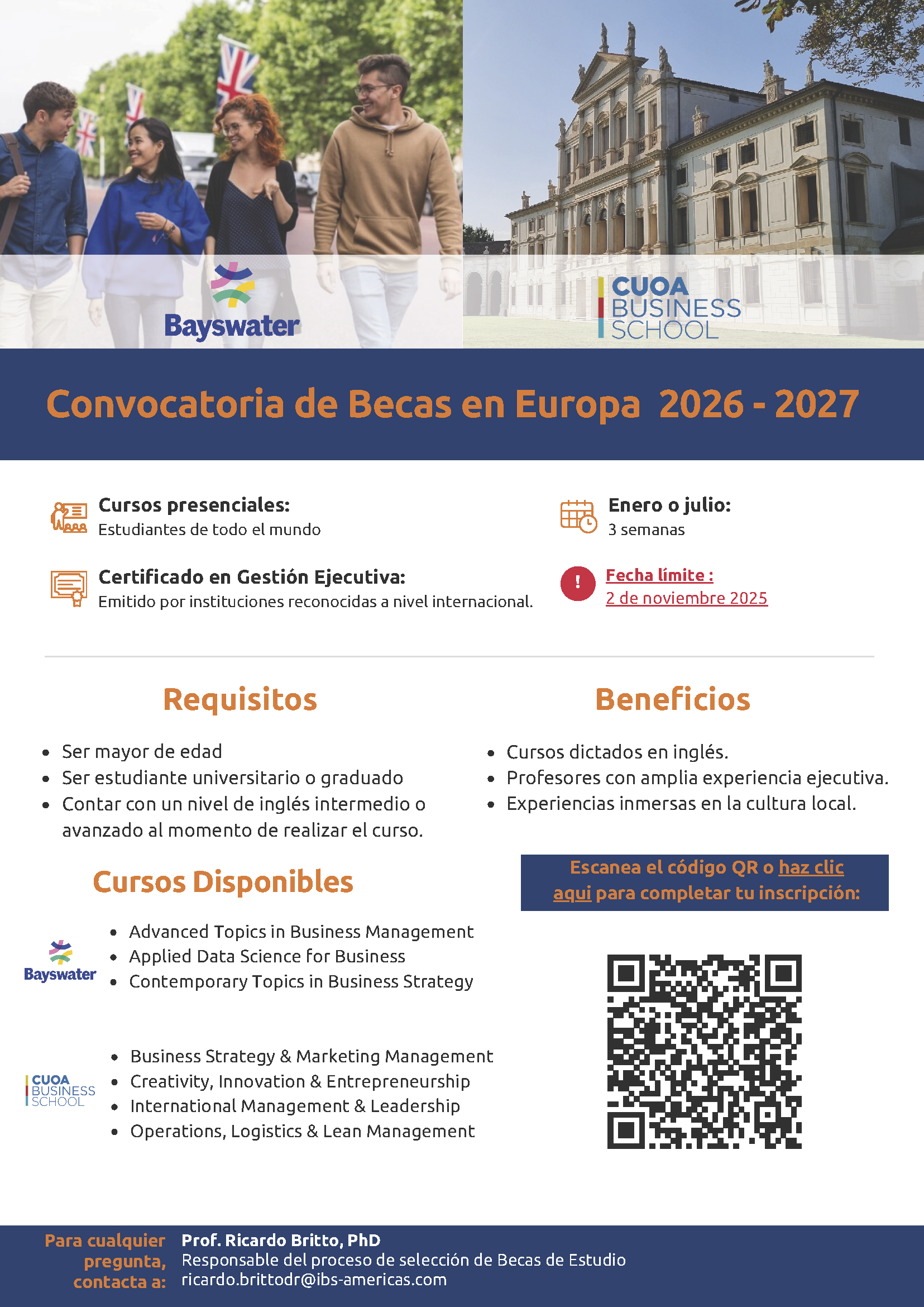 Convocatoria de Movilidad Académica Internacional – Universidades Europeas y Programa ERASMUS